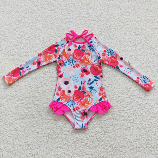 S0083 girls swimwear flower rose swim suit  preorder 20230410 RTS