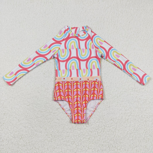 S0116 swimwear pink rainbow swimsuit  20230415 RTS