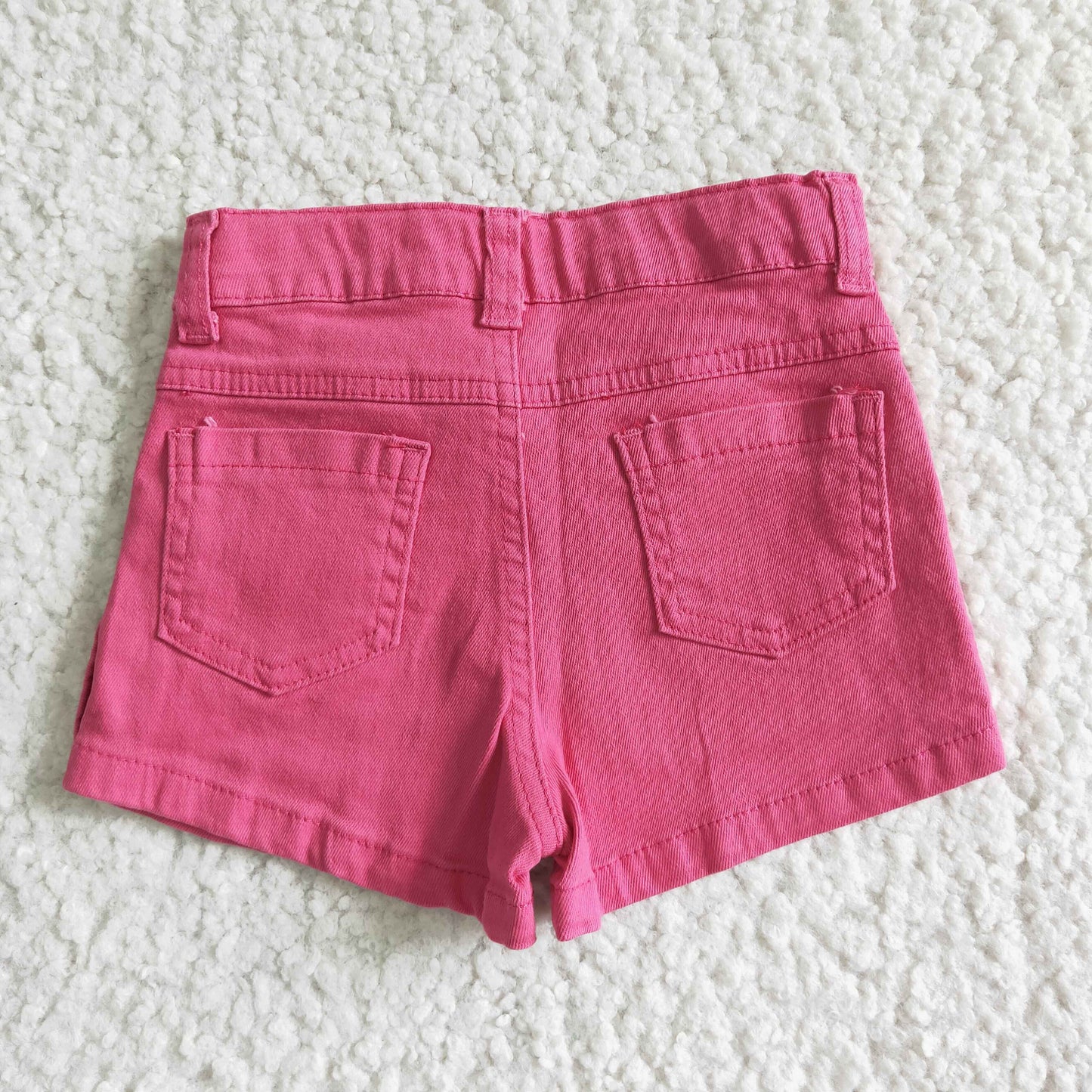 SS0013 RTS ruffle pockets girl button hot pink ripped denim shorts 20230503 RTS