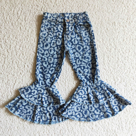 0927 RTS Bue leopard long denim jeans pants
