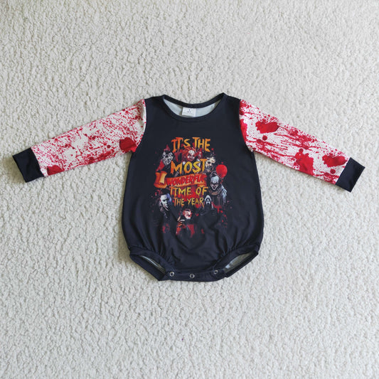 RTS red black letters halloween snap girl long sleeve romper