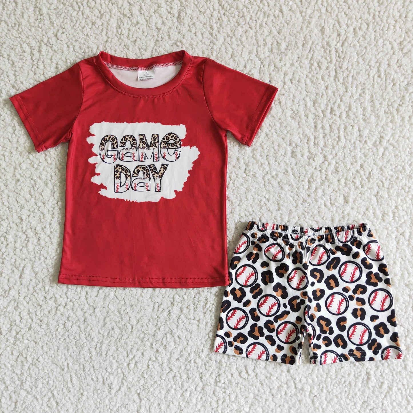 promotion BSSO0026 game day baseball ball leopard print red short sleeve shorts boy outfits 20230323 RTS