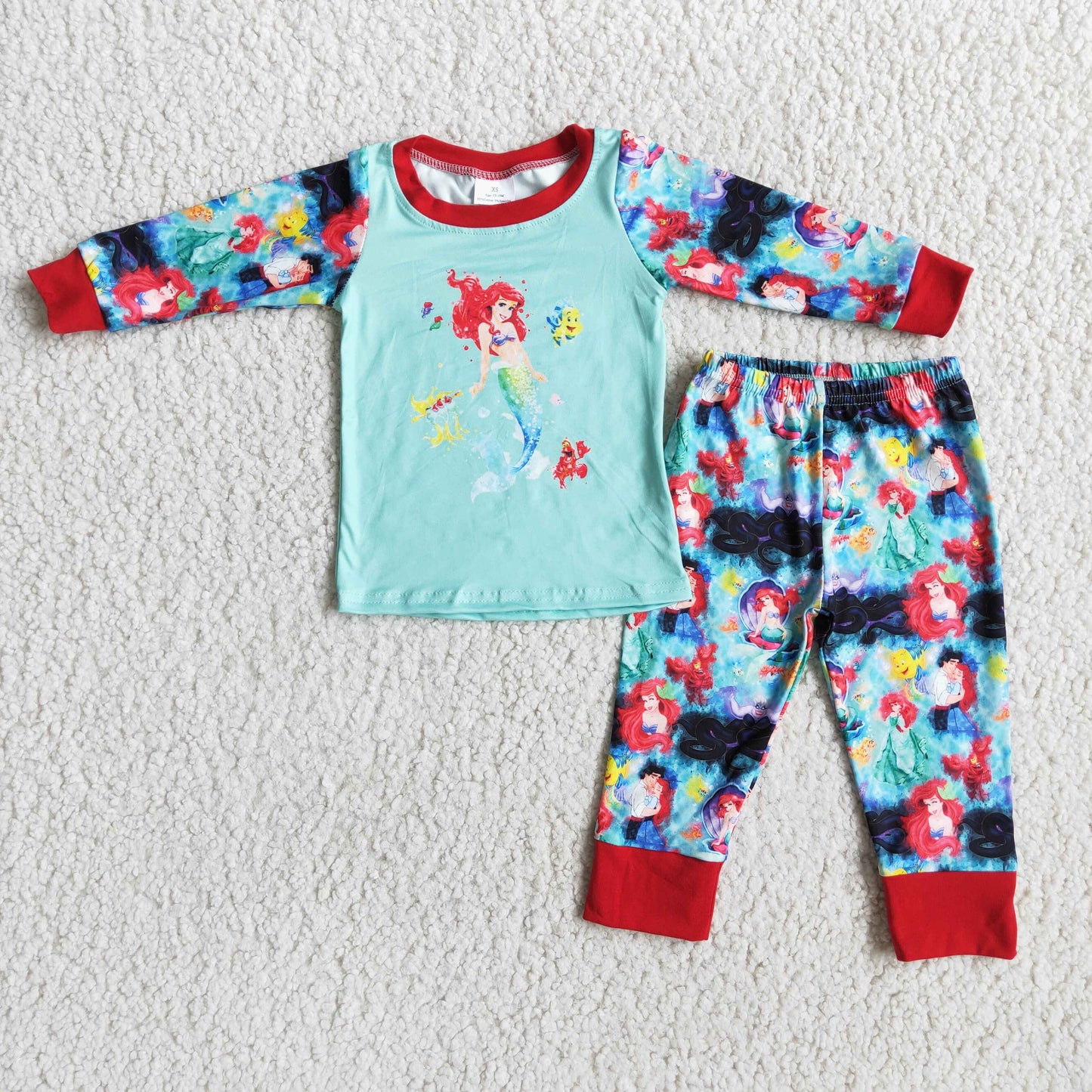 promotion 6 A1-11 RTS cartoon red light green long sleeve girl princess pajamas outfit 1130