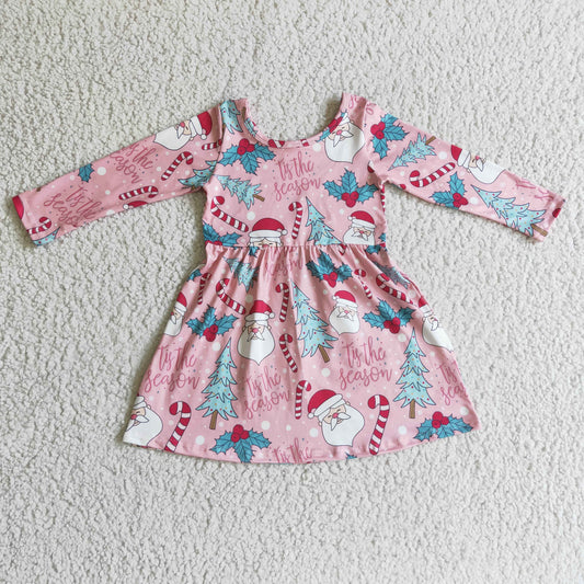 1024 promotion RTS GLD0149 christmas santa tree long sleeve girl dress