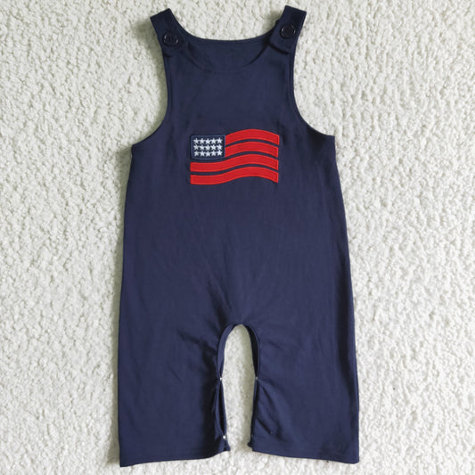 RTS blue flag boy summer romper 0611 4th july