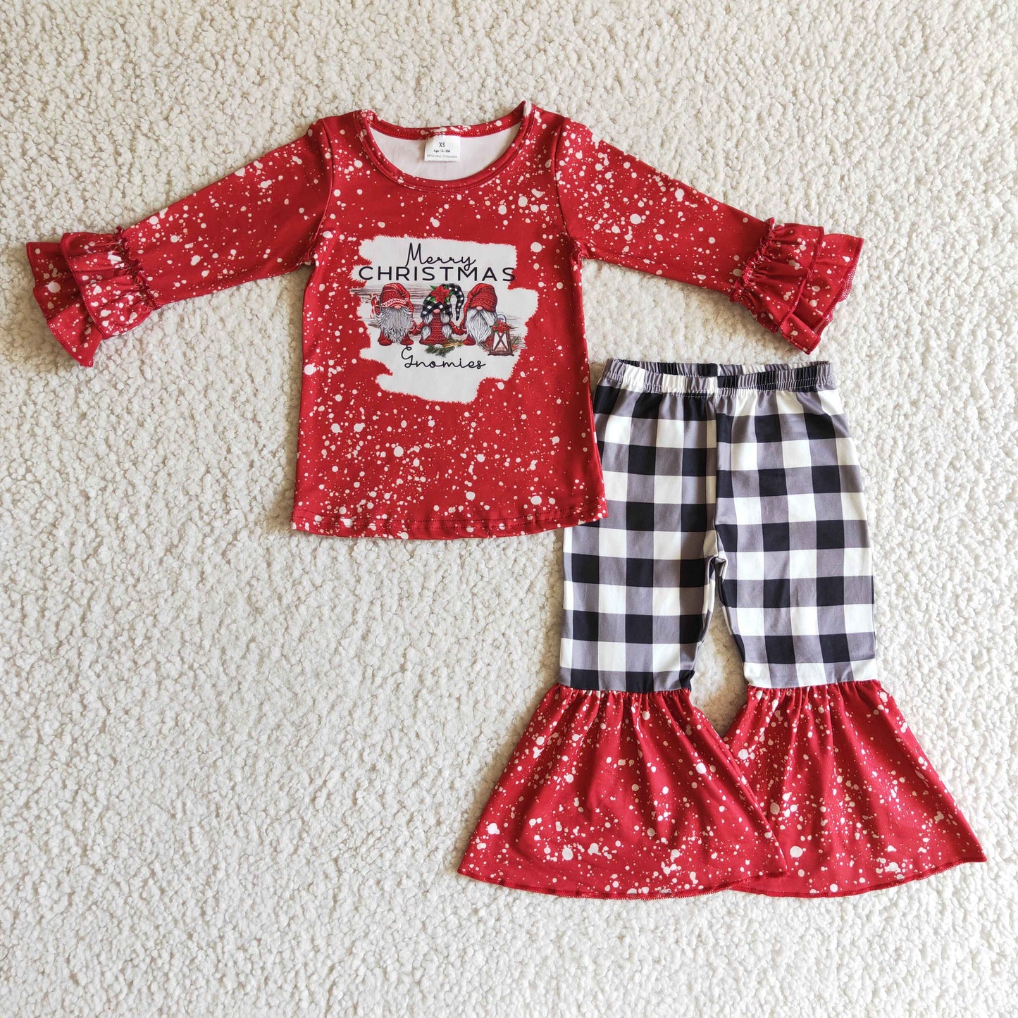 RTS 1013 red Merry christmas Santa long sleeve girl outfit