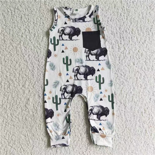 SR0071 western cow sun short sleeve boy kids  romper preorder 20230308 RTS