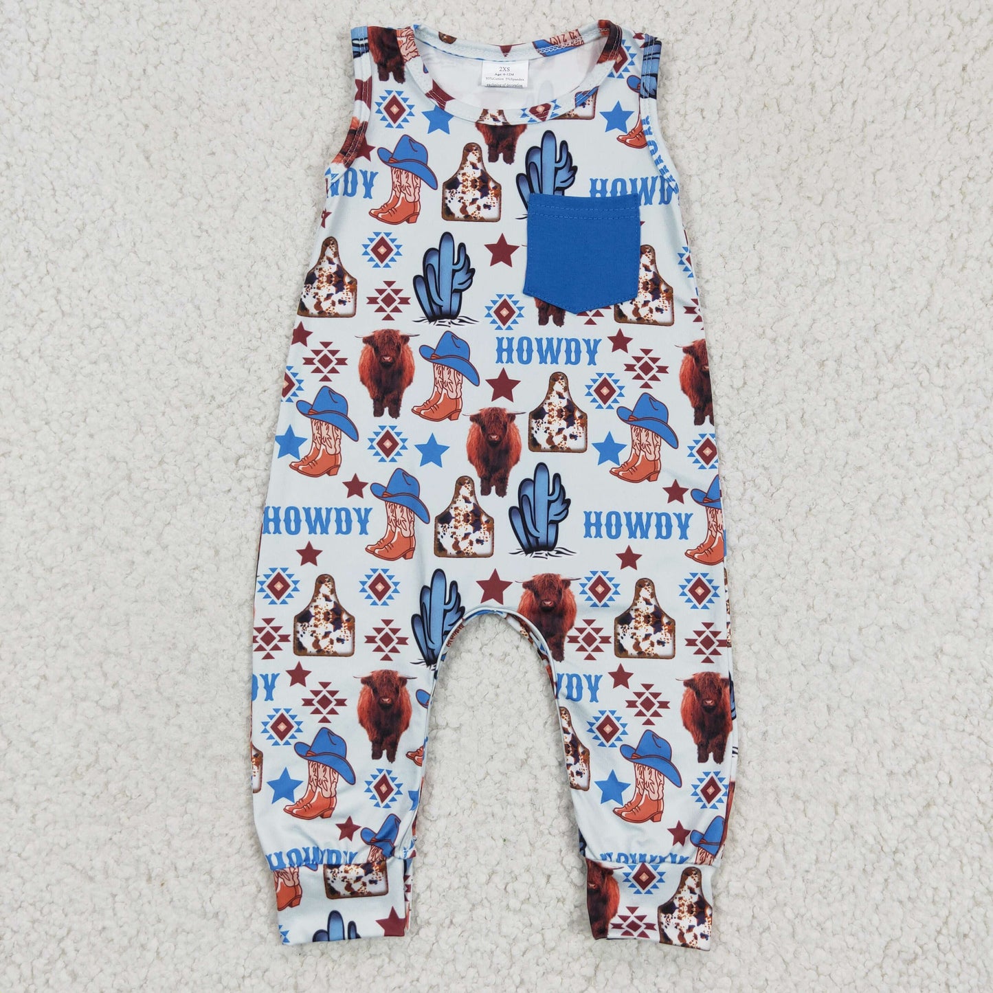 1122 RTS summer western cowboy boots print blue boy romper SR0115