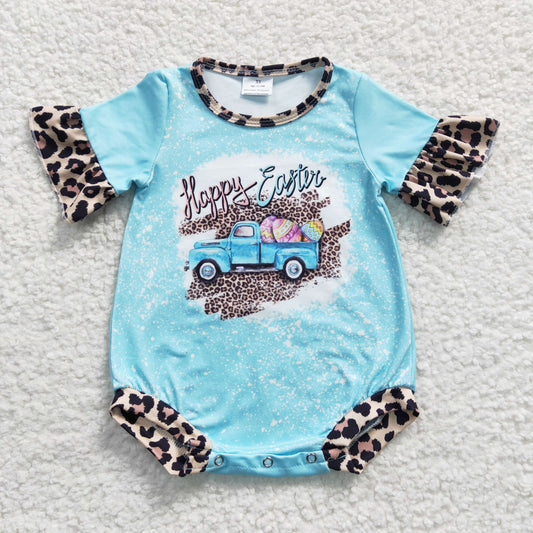 SR0116 Happy Easter Egg car short sleeve girl bubble romper RTS 20230223