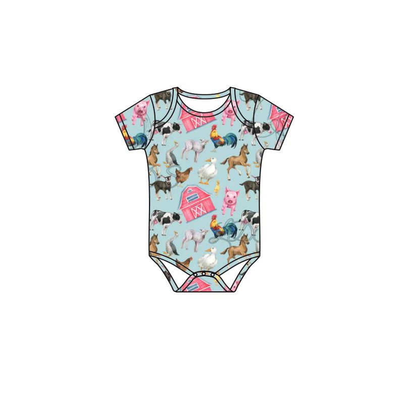 CUSTOM MOQ 3 short sleeve farm boy girl bubble romper