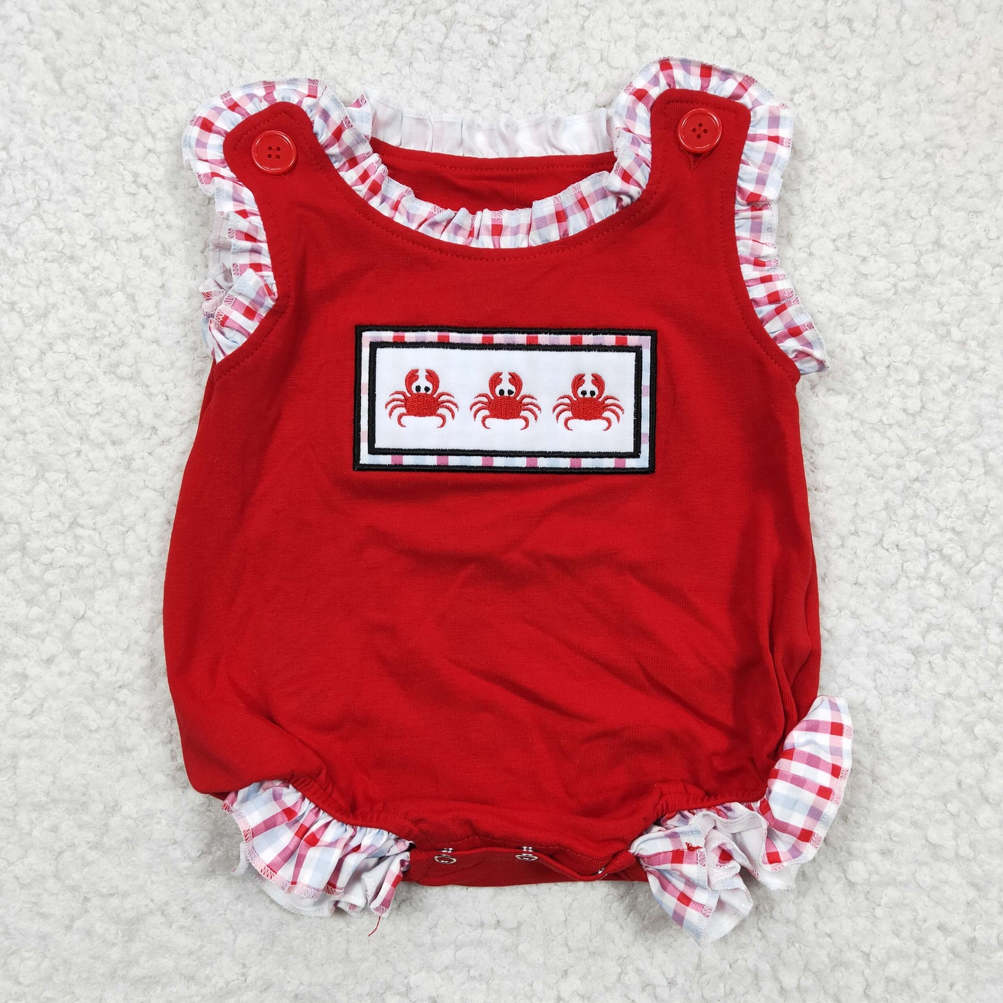 SR0156  embroidery little crab short sleeve girl romper  20230116 RST