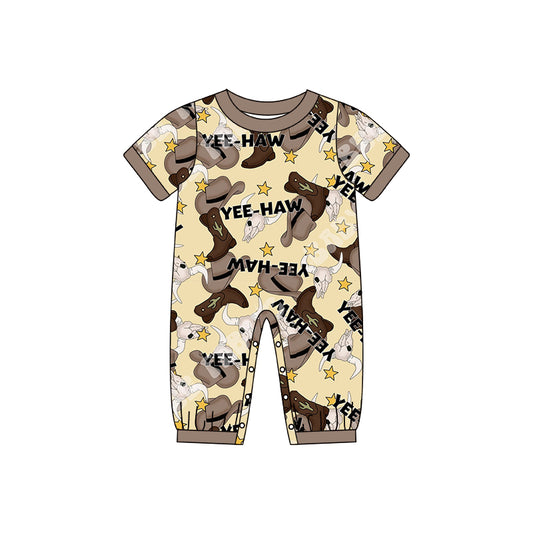 SR0160 preorder western cow hat short sleeve boy romper 1123