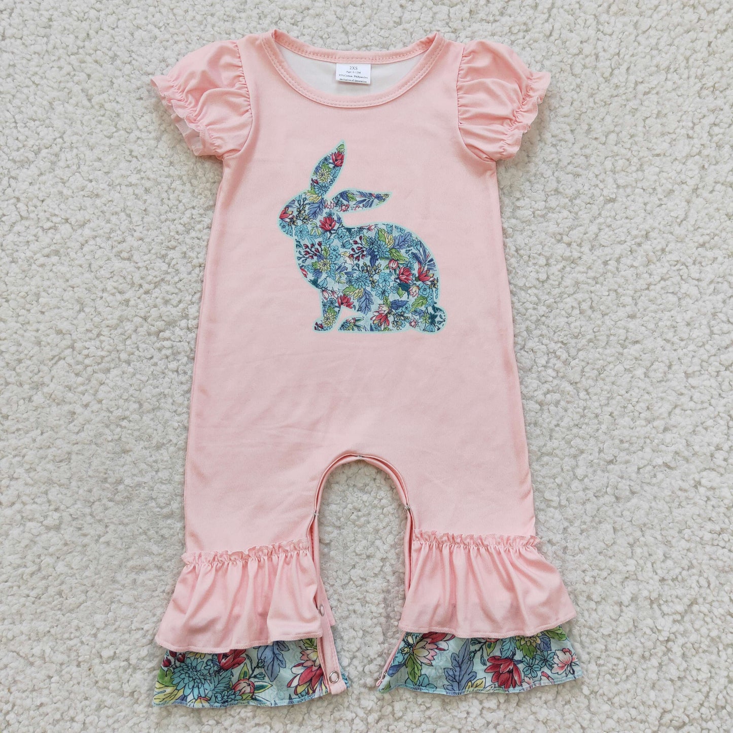 SR0163 Easter Rabbit hunter short sleeve girl romper 1219 RTS