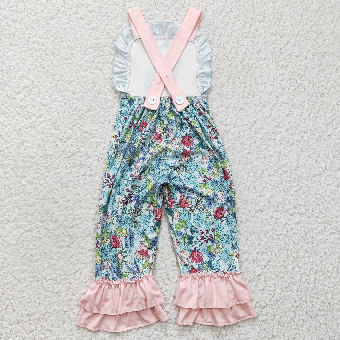 SR0164  Easter Rabbit flower short sleeve girl overall jumpsuit romper  RTS 20231121