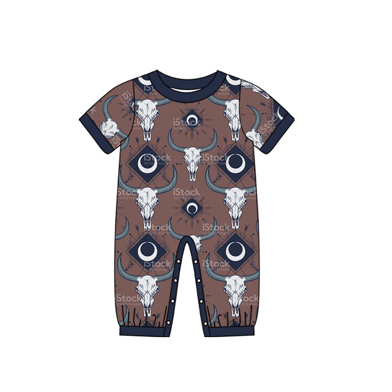 SR0190 preorder western cow hat short sleeve boy romper 1130