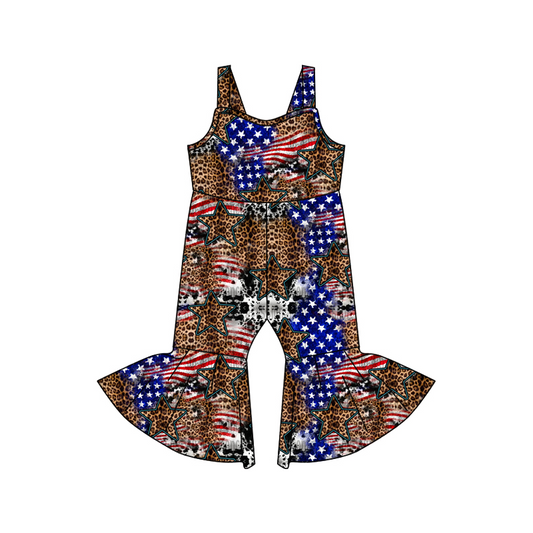 SR0217 preorder western cow American national Day short sleeve girl jumpsuit overall 20230103