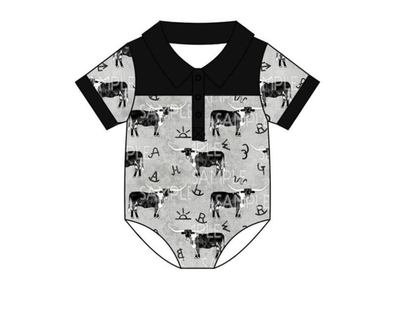 SR0220 RTS western cow short sleeve boy romper 20231204 RTS