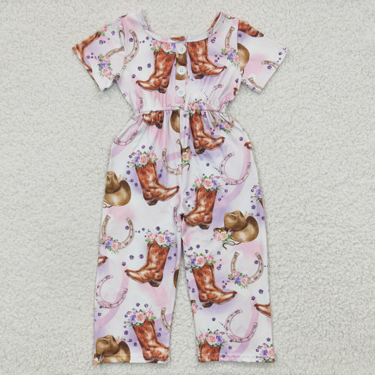 SR0225 western cow flower boots short sleeve girl jumpsuit overall 20230325 RTS