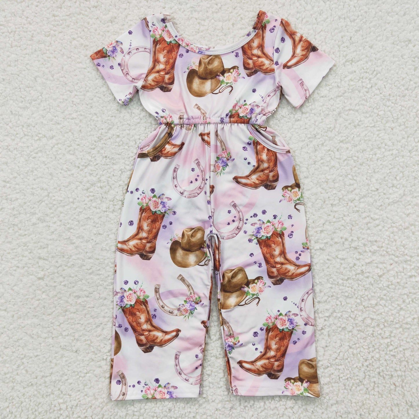 SR0225 western cow flower boots short sleeve girl jumpsuit overall 20230325 RTS