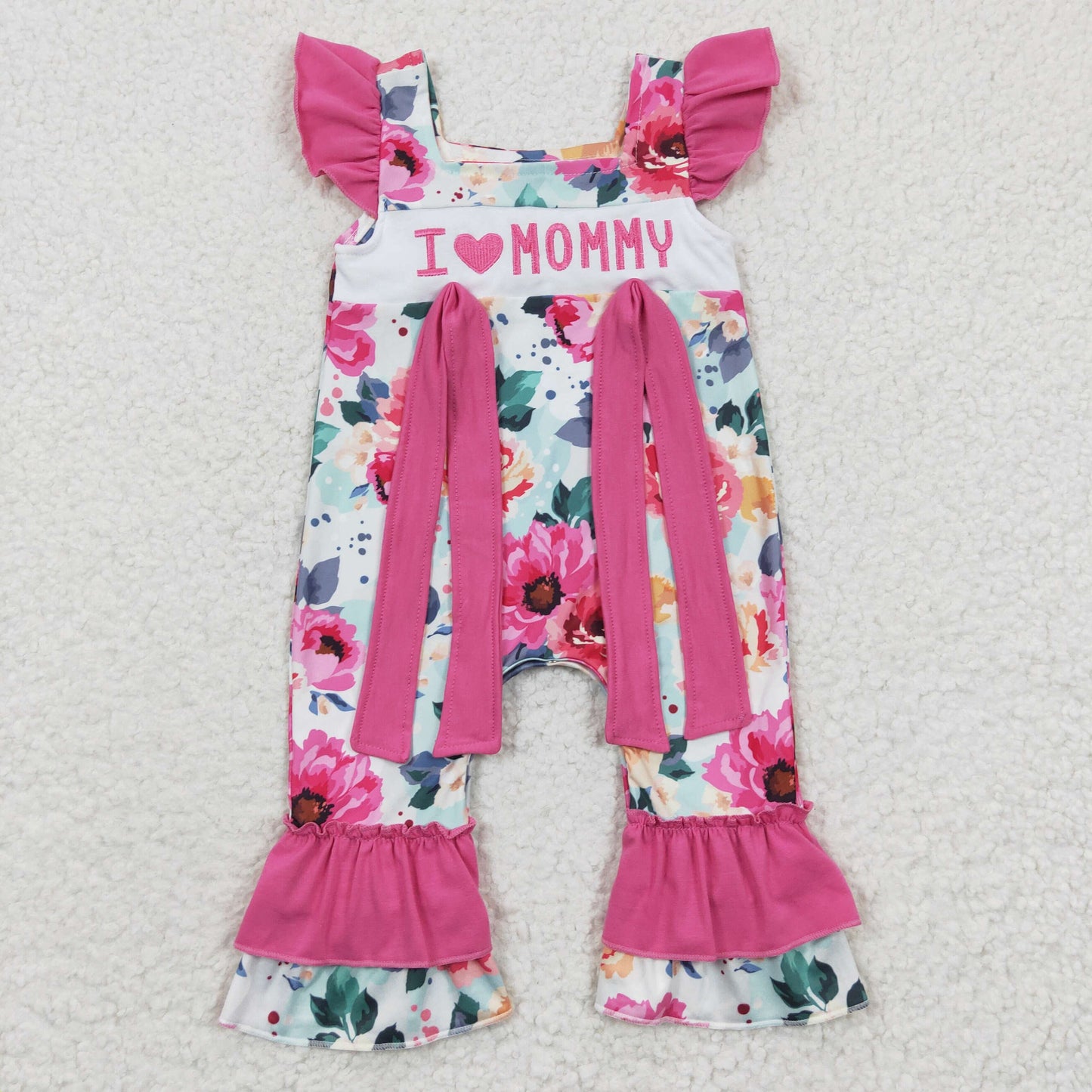 SR0251 western flower embroidery love mommy puffy short sleeve kids girl Baby romper  20230405 RTS