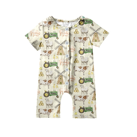 SR0261 preorder western farm cow short sleeve kids boy girl Baby romper RTS 20230118