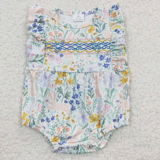 SR0262 western embroidery Easter flower short sleeve kids boy girl Baby romper 20230309 RTS