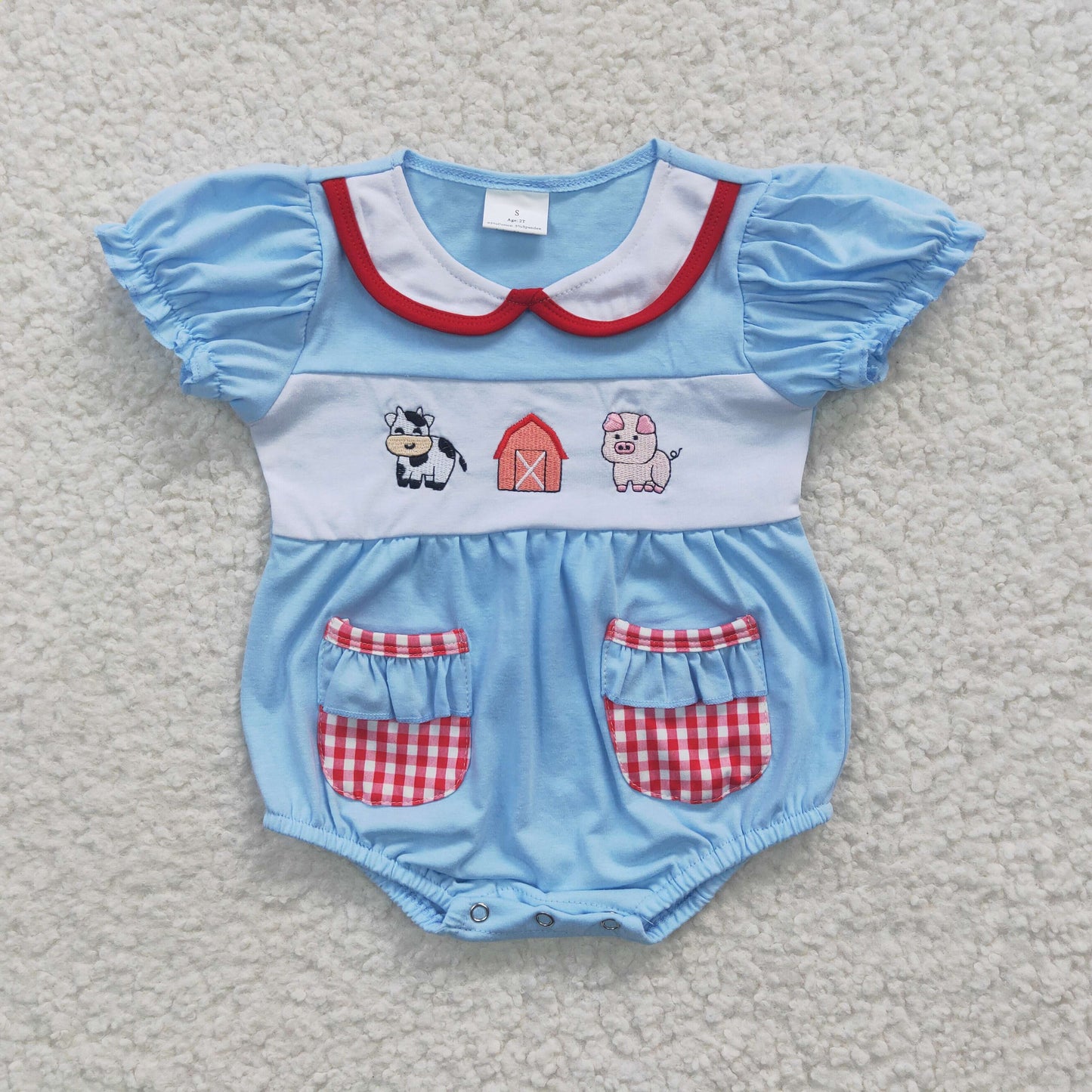 SR0263 short sleeve cow house embroidery girl romper 20230316 RTS