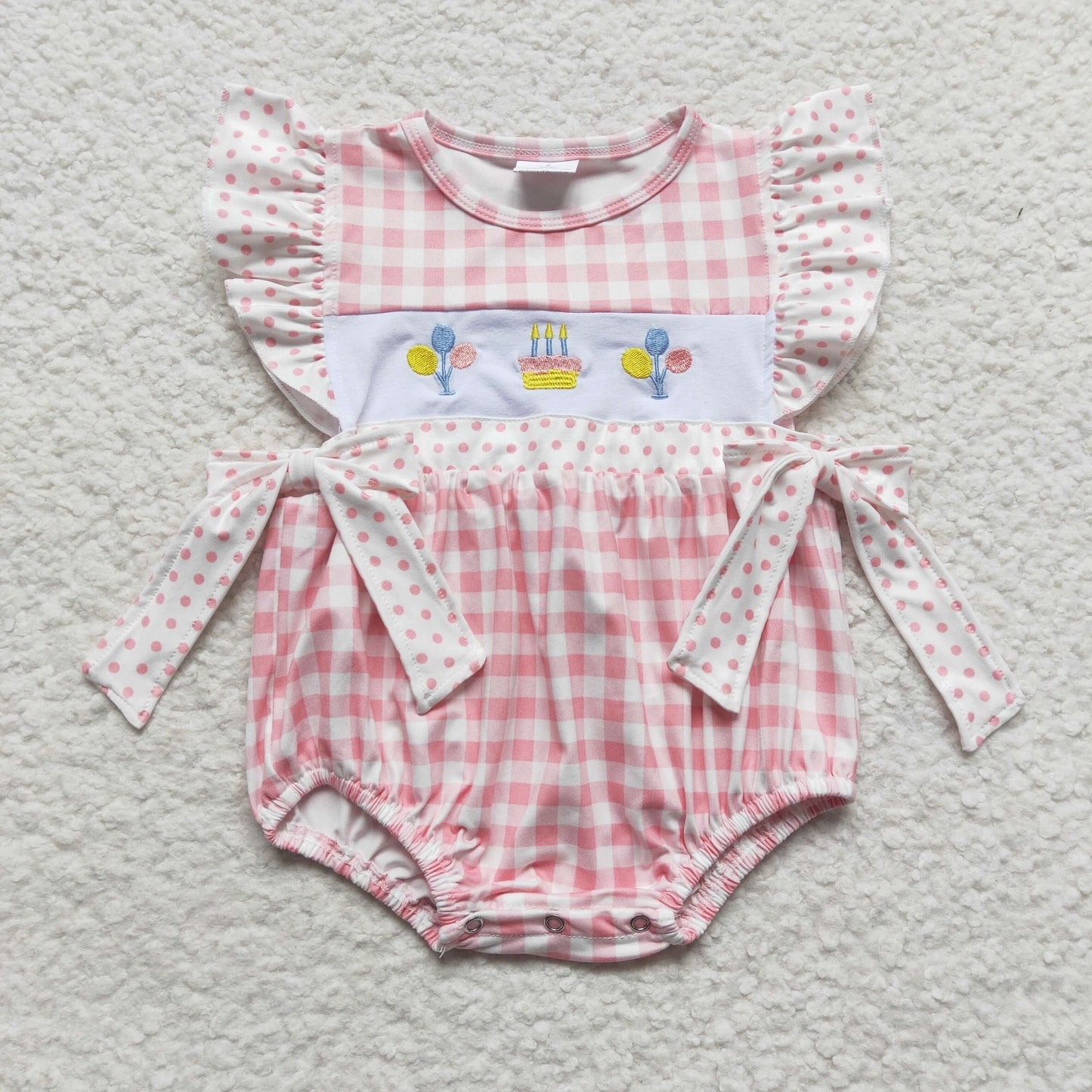 SR0269 birthday embroidery puffy short sleeve girl romper 20230330 RTS