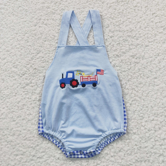 SR0273  RTS embroidery tractor American national Day 4th july short sleeve kids boy Baby romper  20230316