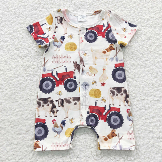 SR0279  western farm chicken tractor short sleeve kids boy girl Baby romper RTS 20230331 RTS