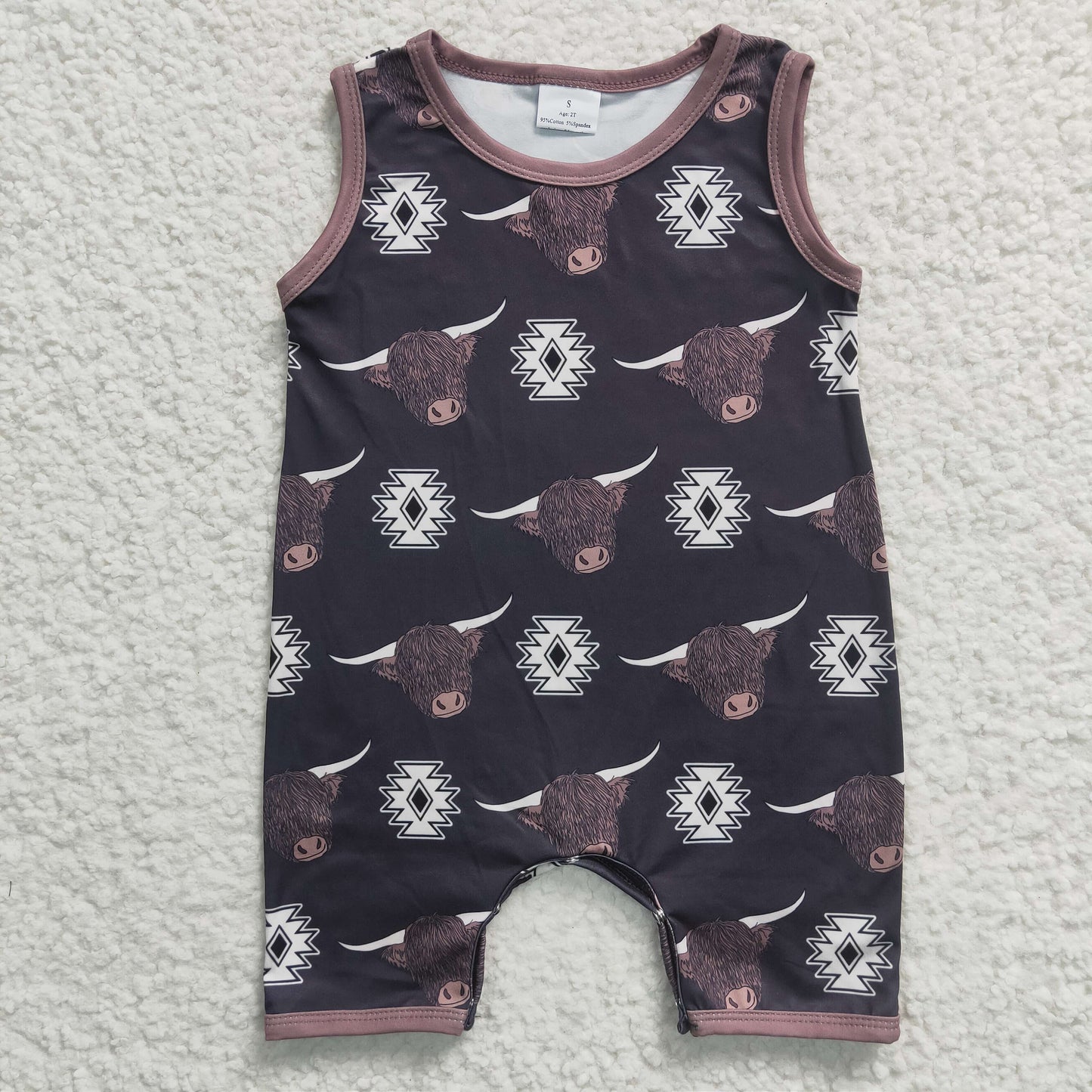 SR0284 Western cow short sleeve boy romper 20230315