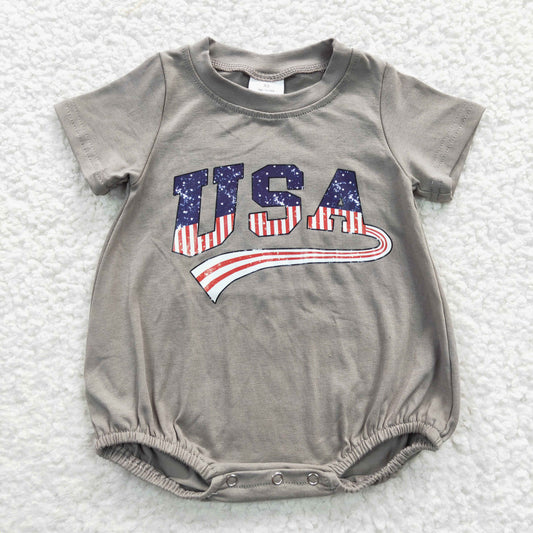 SR0287 USA July 4th short sleeve tan embroidery baby romper 20230408 rts