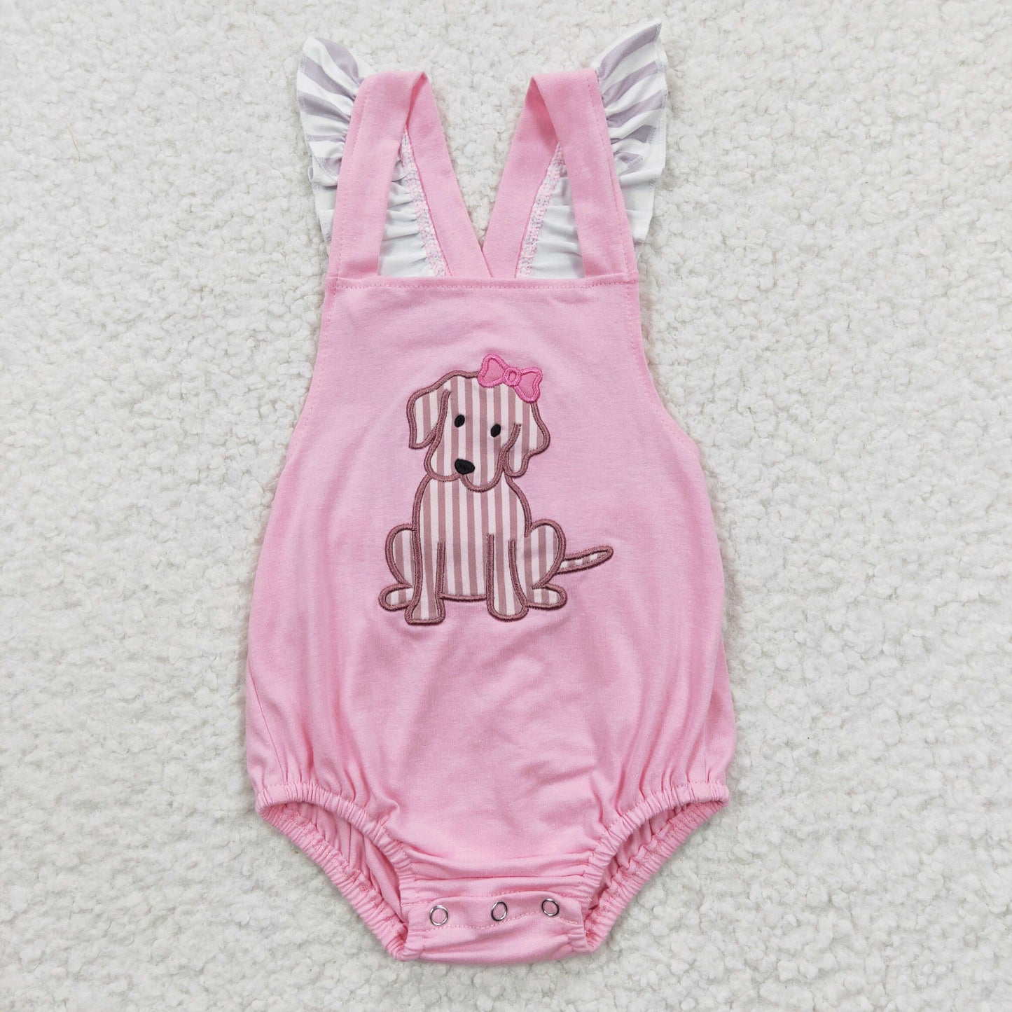 SR0303 embroidery dog bow short sleeve baby romper 20230406