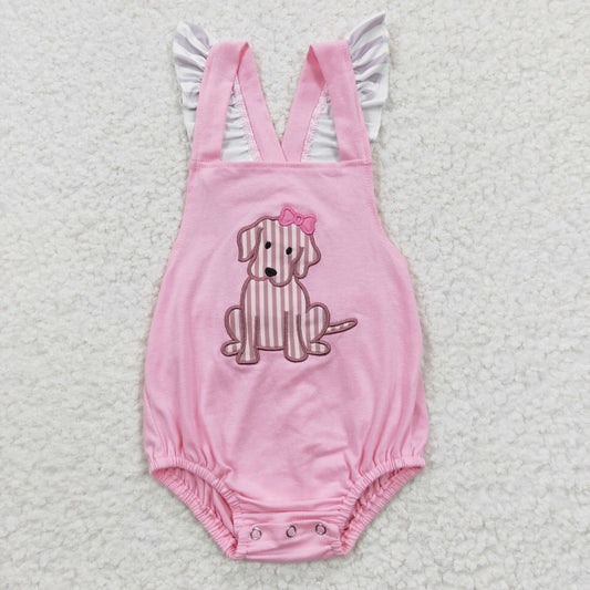 SR0303 embroidery dog bow short sleeve baby romper 20230406