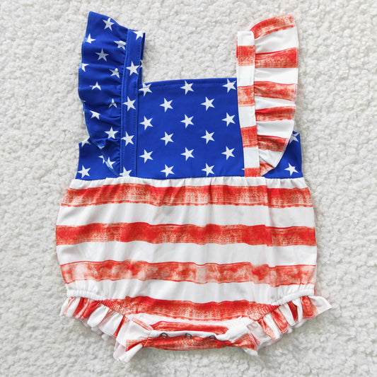 SR0326 western 4th July short sleeve girl summer romper  20230309