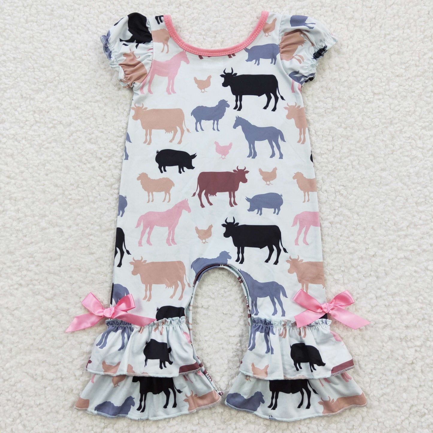 SR0328 western farm animal short sleeve girl summer romper  RTS 20230408 RTS