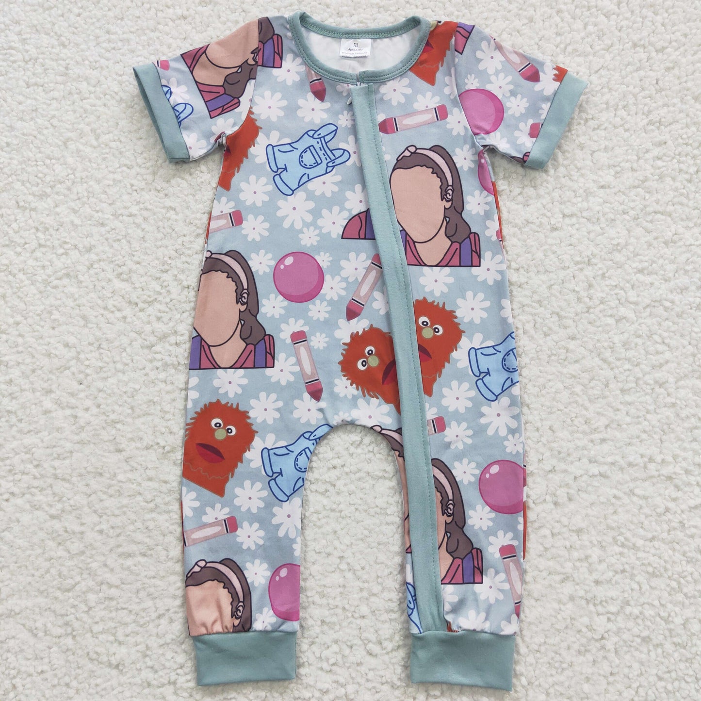 SR0347 cartoon Mr rachel school short sleeve boy girl romper  20230417 RTS