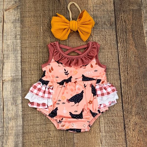 SR0359 CUSTOM MOQ 5 chicken short sleeves girl romper