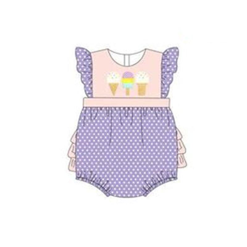 SR0377 embroidery ice purple popsicle shorts girl  romper 202401