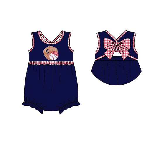 SR0387 western baseball embroidered short sleeve girl summer romper preorder 20230419