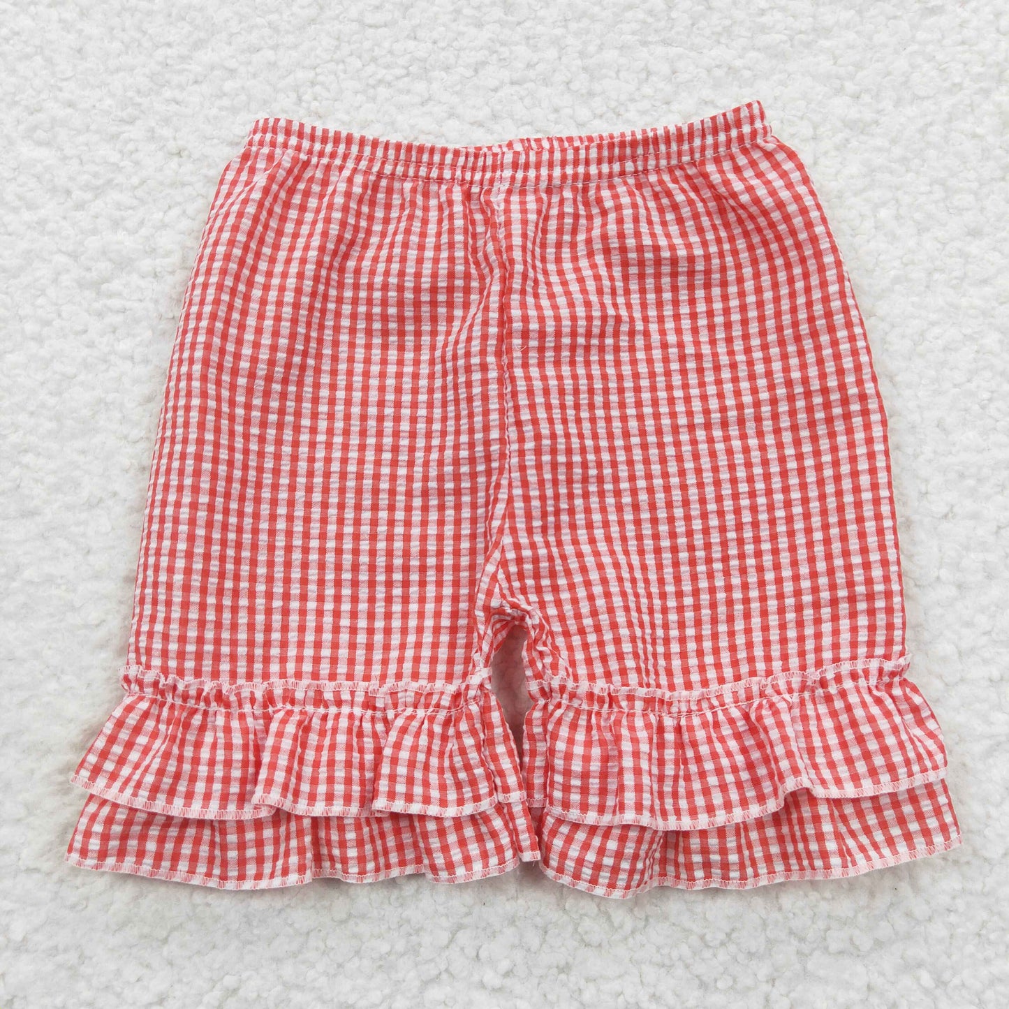 SS0064 girl seersucker ruffles red summer shorts 20230329 RTS