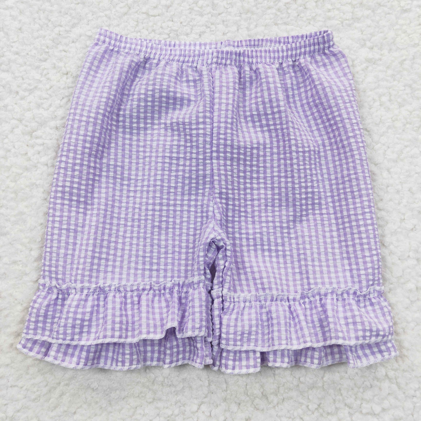 SS0067 girl seersucker ruffles purple summer shorts preorder 20230329