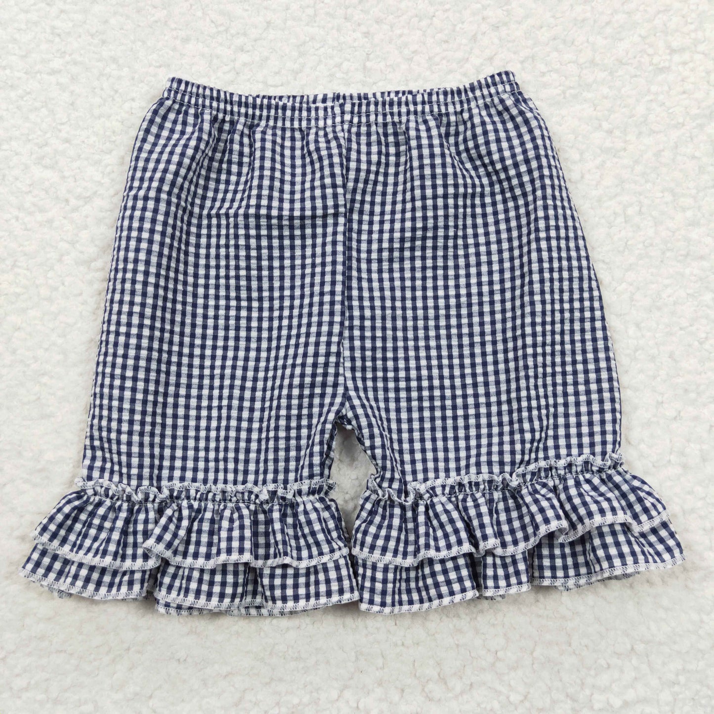 SS0068 girl seersucker ruffles blue summer shorts RTS 20230404