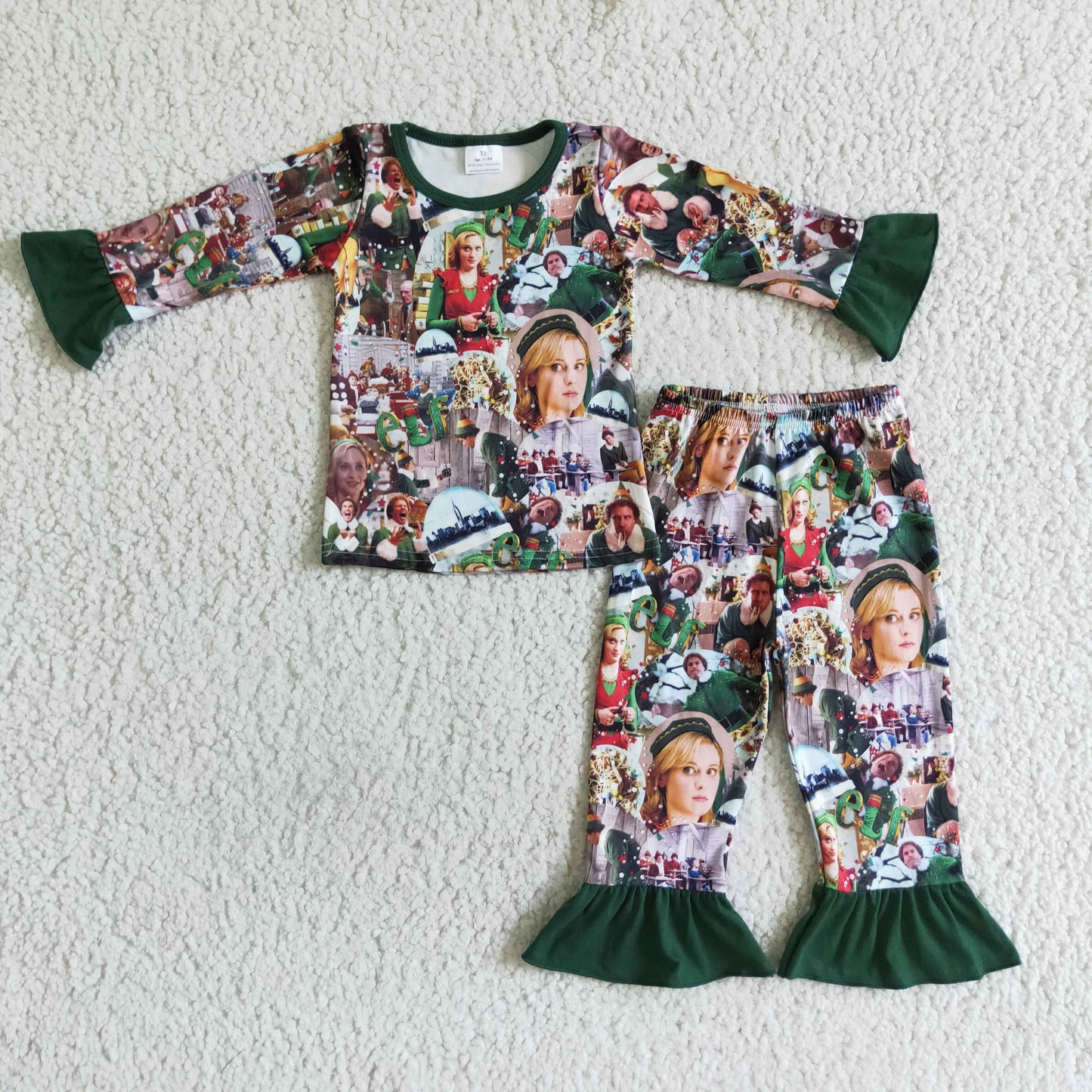 GLP0141 RTS merry Christmas green man long sleeve girl pajamas outfit 0728