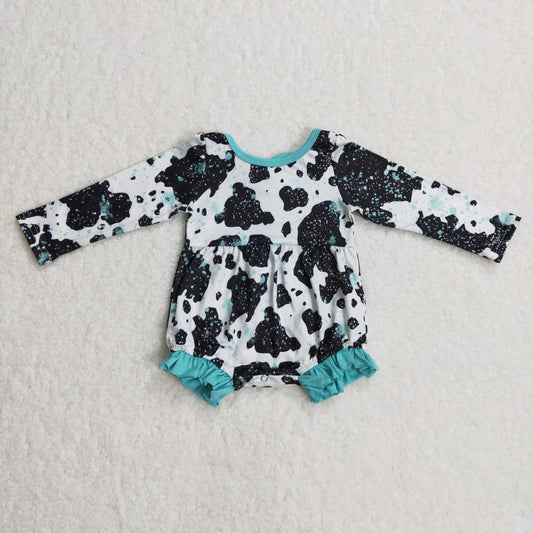 LR0197 RTS cow long sleeve girl bubble romper bow 1117