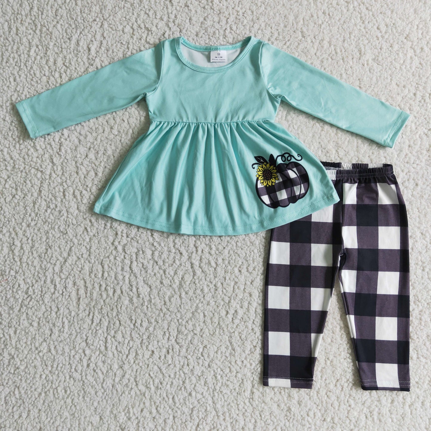 halloween blue black plaid legging long sleeve girl outfit 0917