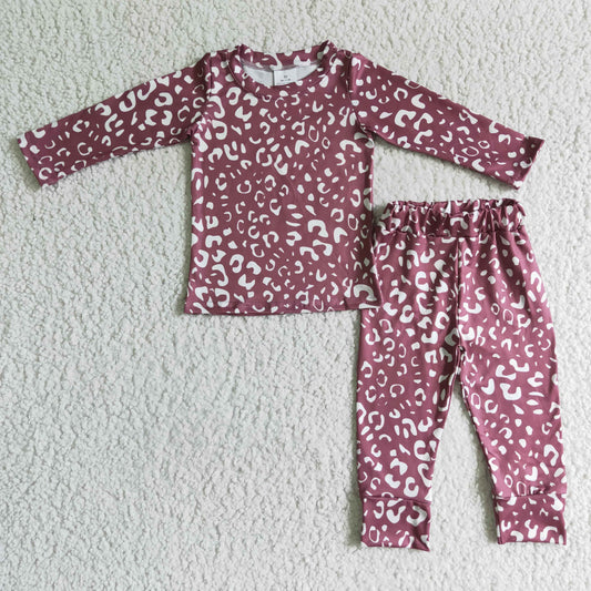 promotion GLP0199 RTS red leopard long sleeve girl pajamas outfit 0825
