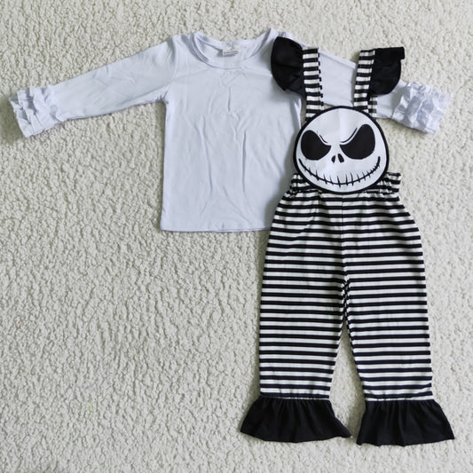 Halloween black white skull jumpsuit girl overall outfit 0917 RTS
