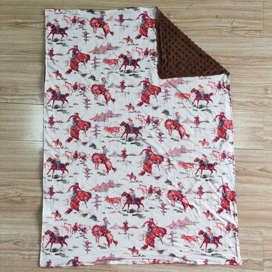 BL0012 RTS rodeo cowboys horse catcus western designs print brown baby blankets RTS Free shipping order $100+