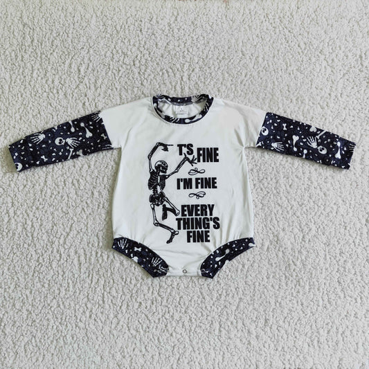 RTS black white halloween goast skull long sleeve baby girl romer 0921
